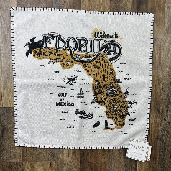 Thro Marlo Lorenz Welcome to Florida Throw Pillow Cover 20x20 NEW w TAGS - Picture 1 of 5